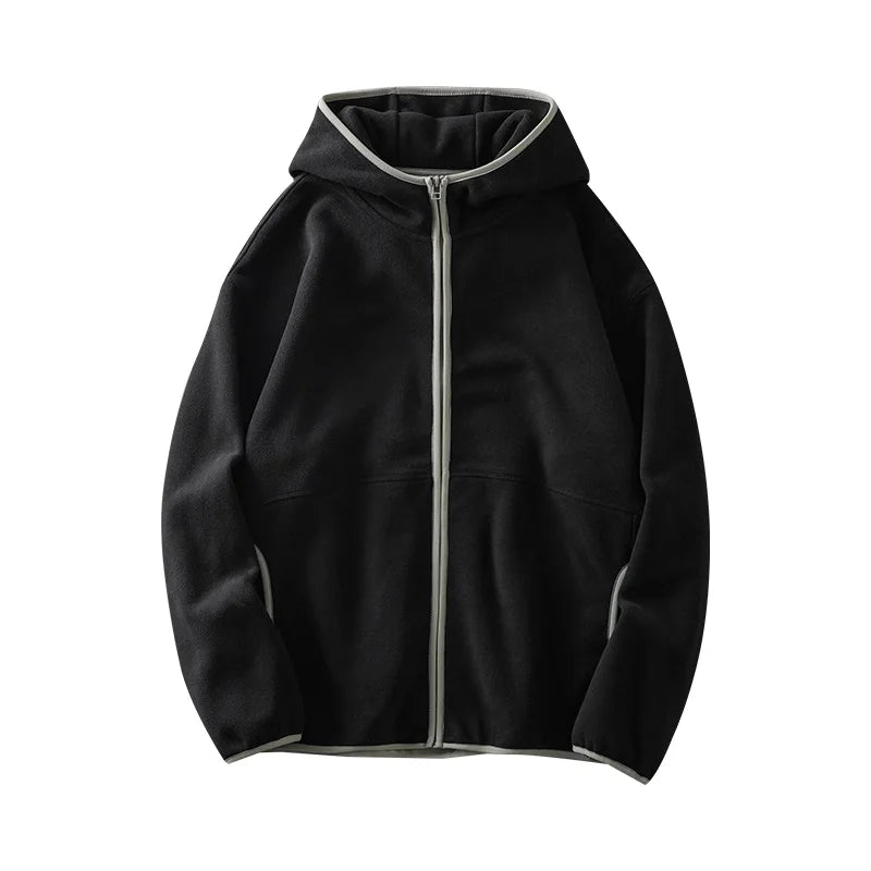 DUKEEN Men's Double-Sided Fleece Hoodie Autumn and Winter Warm Windbreaks 7A Antimicrobial Zipper Jackets for Men