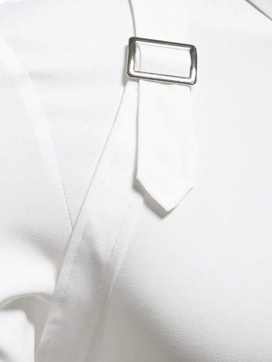 Men's Solid White Long Sleeve Button-Up Shirt Casual Business Style