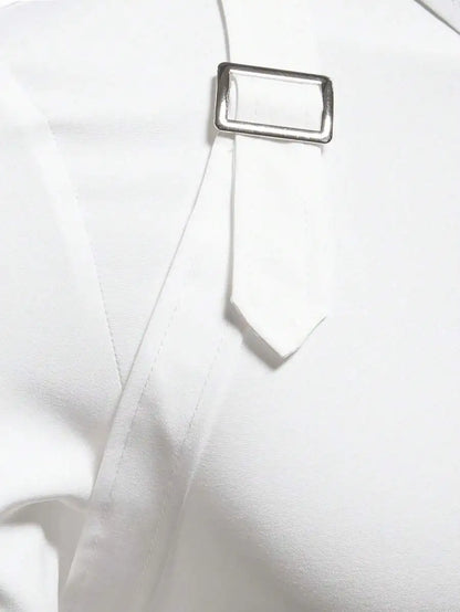 Men's Solid White Long Sleeve Button-Up Shirt Casual Business Style