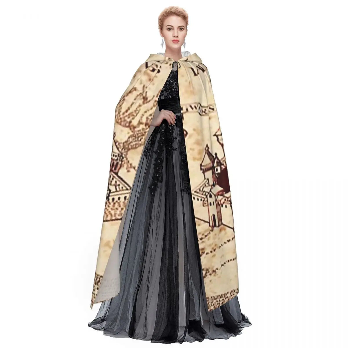 Marauders Magic Map Long Hooded Cloak Witch Medieval Costume Cosplay Cape HalloweenParty Adult Unisex