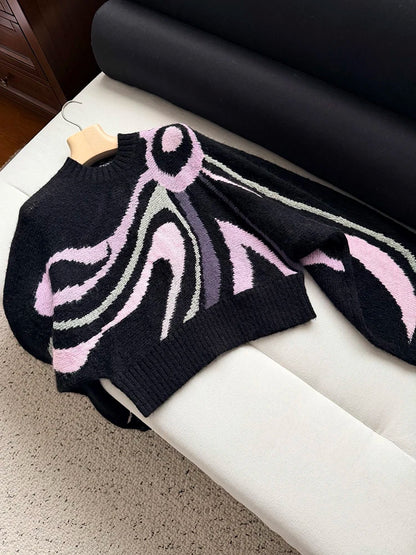 Autumn Winter Fashion Indoor Casual Geometric Knitting Pullovers Women's O-Neck Long Sleeve Loose Warm Inner Cloth Sweaters