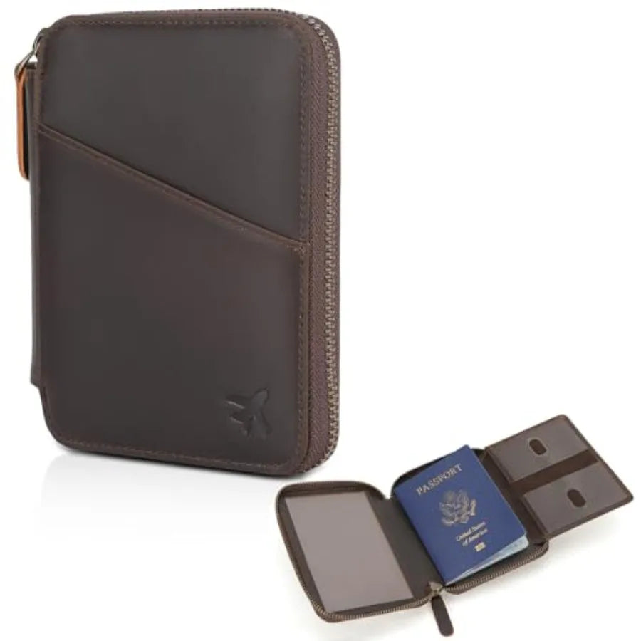 Polare Full Grain Leather Pilot Wallet Passport Holder RFID Blocking Tri-fold Travel Cover Document Organizer for Aviation Prof