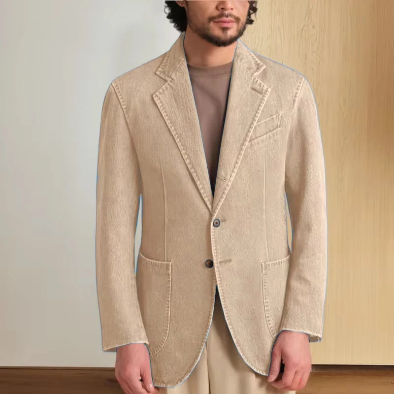 Men's Stretch Denim Blazer Classic Fit Notch Lapel 2 Button Suit Jacket Soft Breathable Business Casual Sport Coat with Pockets
