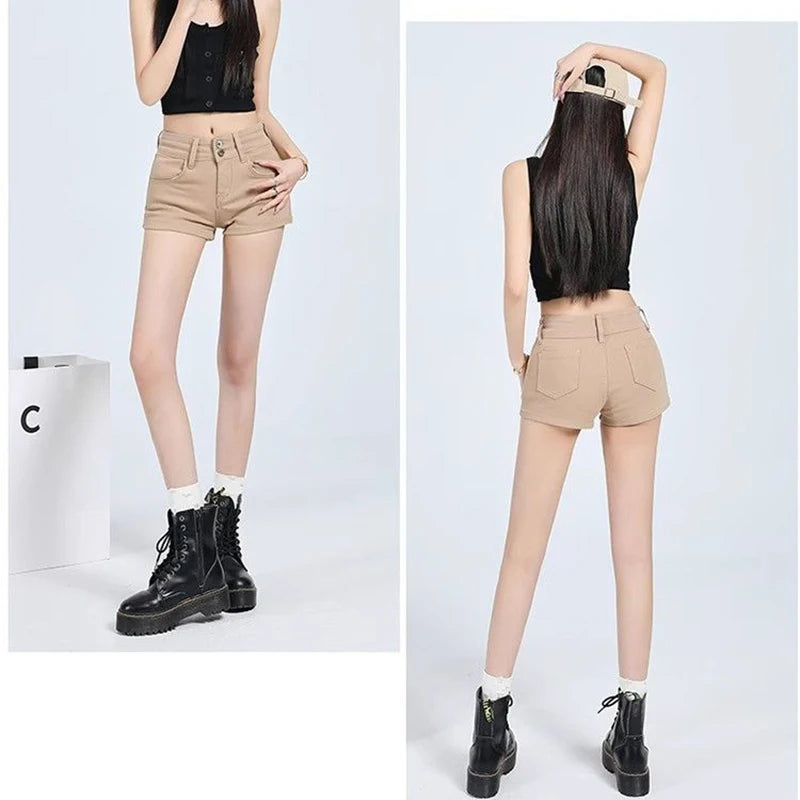 Summer Lady Fashion Thin Casual Denim Shorts Girls Korean Solid Mini Denim Pants Female Classic High Waist Short Jeans