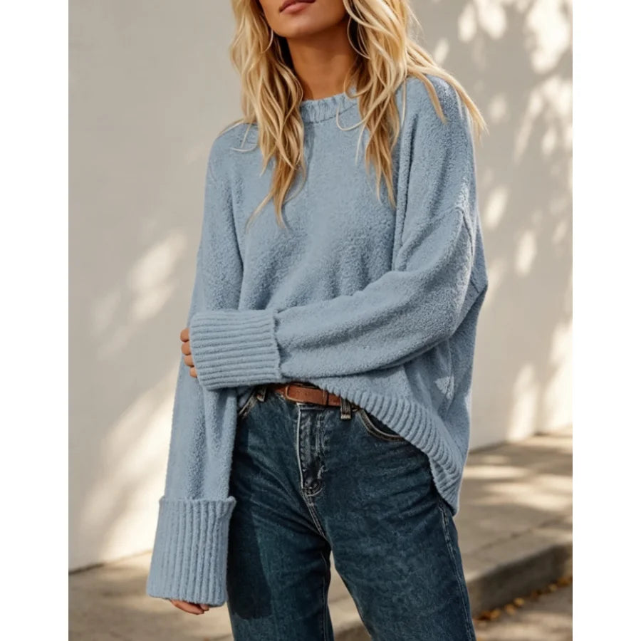 Women's Sweater Solid Color Oversized Crewneck Long Sleeve Fuzzy Knit Casual Chunky Warm Soft Fall Pullover Loose Sweaters Top Outfits