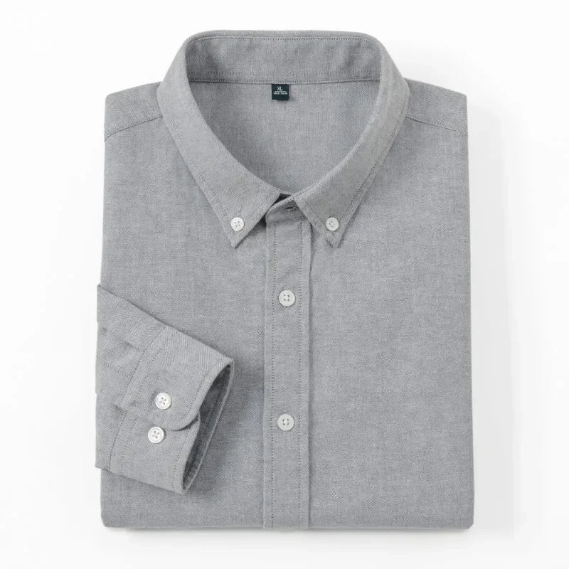 Men's Slim-Fit Oxford Cotton Shirt: Long Sleeves, Casual Breathable Fabric, Exquisite Craftsmanship, Brand with OEM Processing