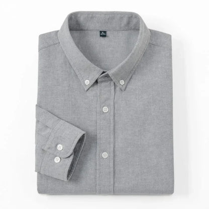 Men's Slim-Fit Oxford Cotton Shirt: Long Sleeves, Casual Breathable Fabric, Exquisite Craftsmanship, Brand with OEM Processing