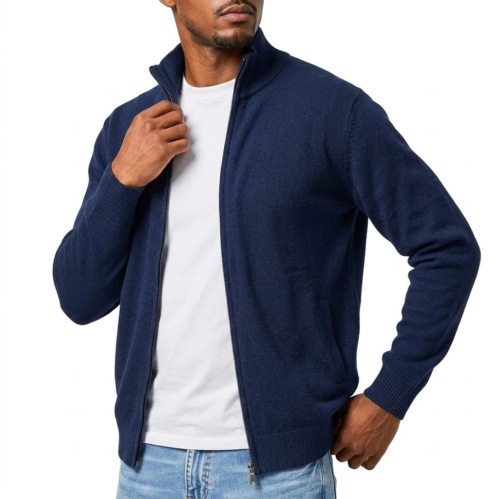 Autumn Men's Casual Stand Collar Cardigan Sweater Zip Knitted Jacket Winter Warm Jumper Coat Outwear Long Sleeve Streetwear Top