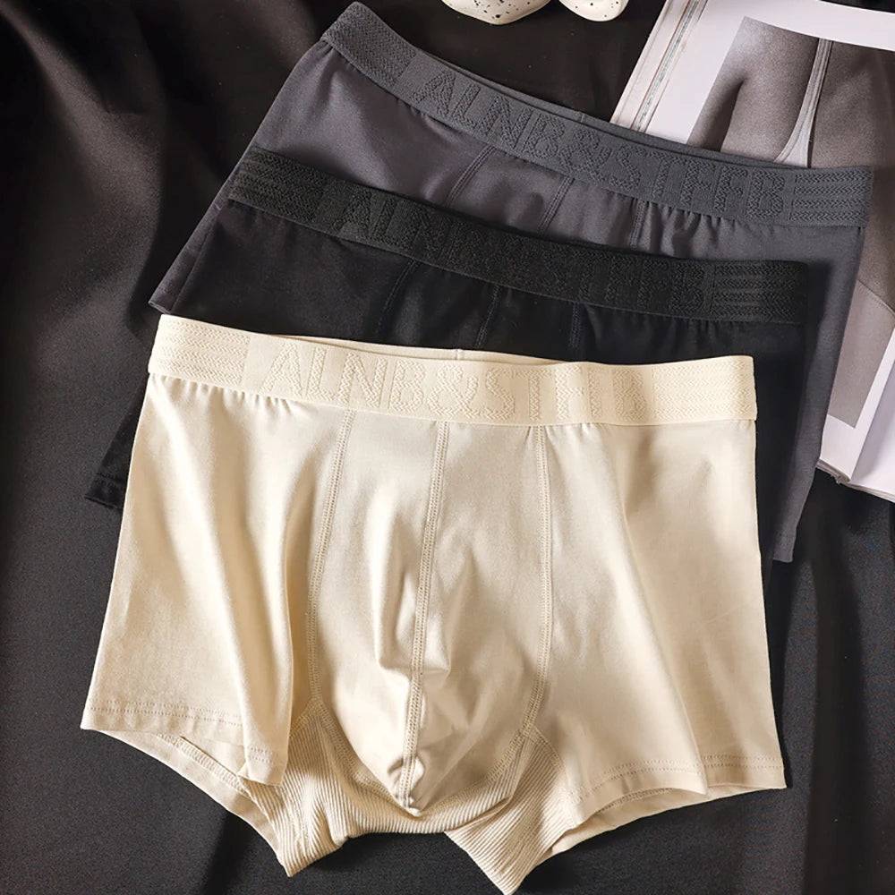 3PCS/Pack 100% Cotton Antibacterial Boxers Hombre Double-layer Breathable Hygroscopic U Pouch Underwear Fashion Men's Panties