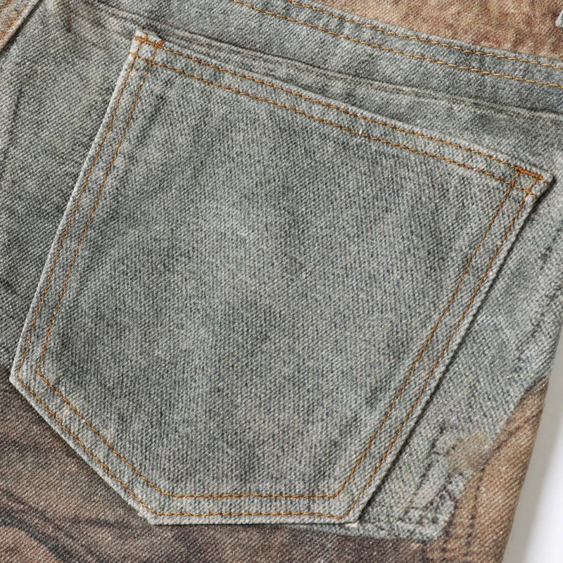 Printed Patchwork Jeans 2026 Spring New Fashion Streetwear Y2k Pants Casual Loose Vintage Hip Hop Denim Trousers Male