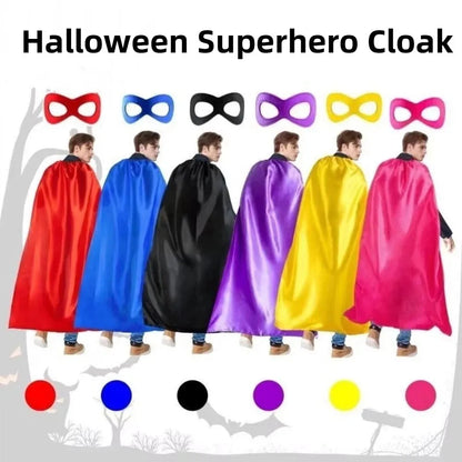 2Pcs/Set Solid Color Adult Superhero Cape with Eye Mask Cosplay Costume Long Cape Halloween Superhero Cloak Dress Up