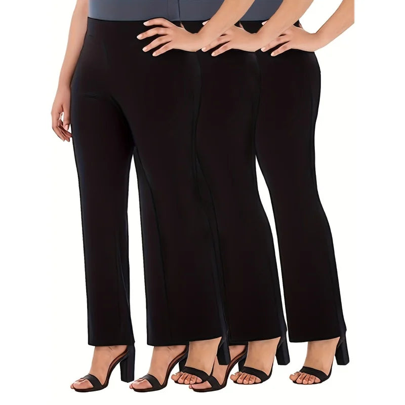 2026 Women's Plus Size Elastic Waist Straight Pants Slim Look