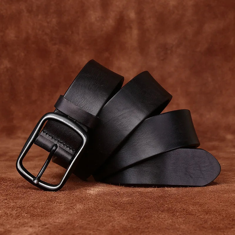 3.8CM Men High Quality Genuine Leather Belt Luxury Pin Buckle Belts Thick Cowskin Fashion Vintage Strap Male Jeans for Man
