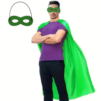 2Pcs/Set Solid Color Adult Superhero Cape with Eye Mask Cosplay Costume Long Cape Halloween Superhero Cloak Dress Up