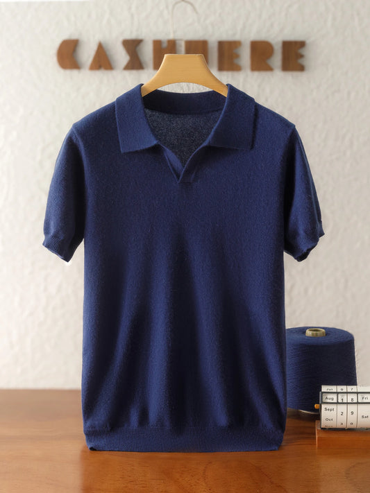100% Pure Cashmere Sweater Men's Seagull Collar 5-Point Sleeve T-Shirt Short Sleeve Spring and Autumn Conventional Thickness