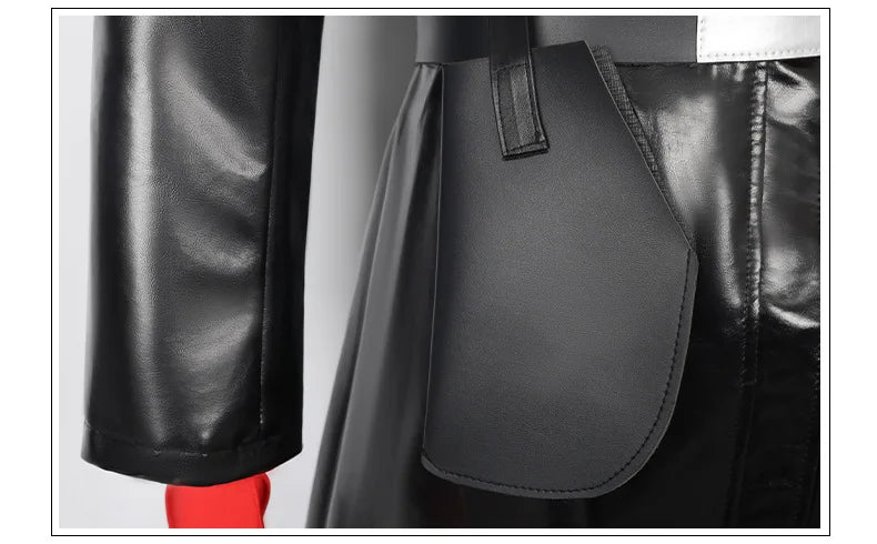 Men's Black Cosplay Costume, Long Coat & Leather Outfit for Game Character, Halloween Carnival Party Wear