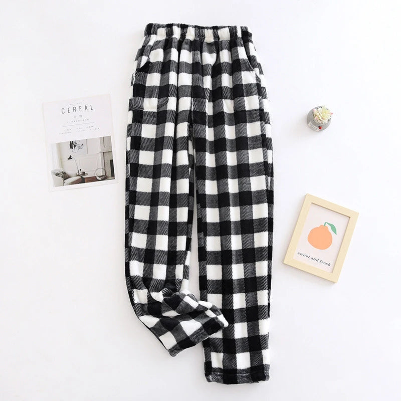 Men Autumn Winter Full Length Pajama Pants Thicken Flannel Sleep Bottom Casual