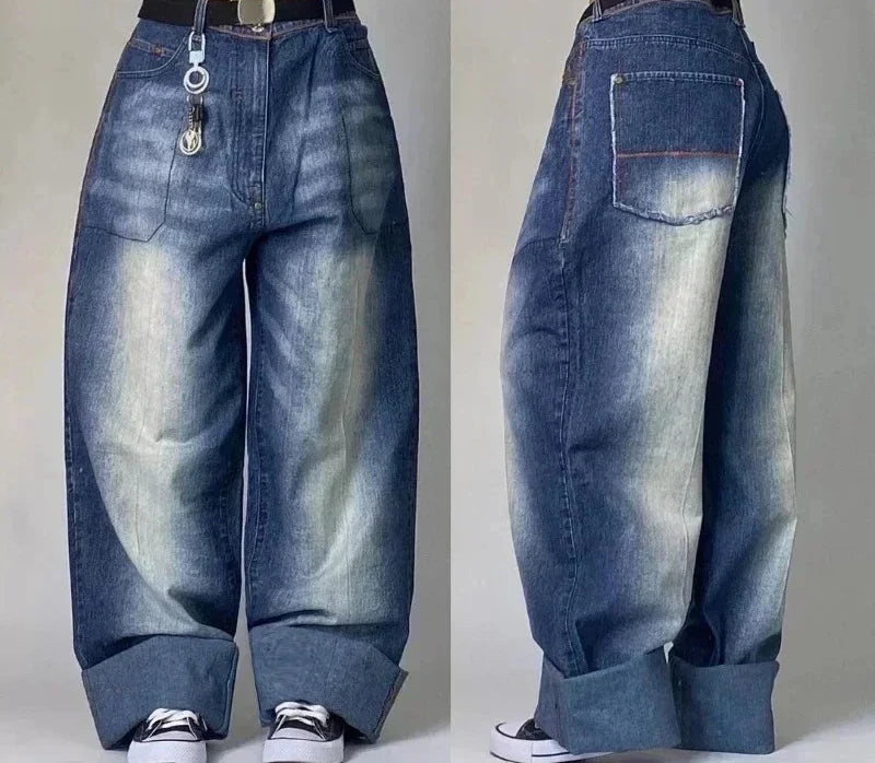 Street Fashion Trend Skull Embroidered Jeans Women Straight Wide-leg Pants Couple Casual Jeans