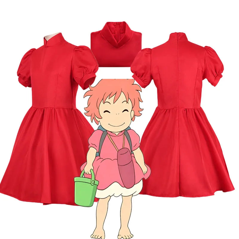 Anime Ponyo Easter Red Dress Cosplay Protagonist Disguise Halloween Carnival Stage Performance Gift