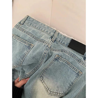 Botvotee Retro Classic American Vintage Denim Jeans for Women Low Waisted Straight 1950s/1960s Inspired Jeans Light Blue Pants