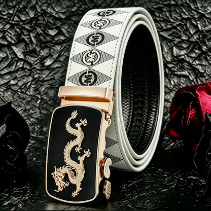 POYYAS Stylish Metal Buckle Men Belt for Women Printed Letter Animal Dragon Pattern Alloy Buckle - Fashion Daily Decoration Jeans Belt - Fashion Letter M Pattern Design Perfect Accessory for Business and Casual Belt