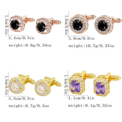 Men Luxury Vintage Metal Cufflinks Zircon Cuffs French Square Buckle Shirt Crystal Copper Cuffs