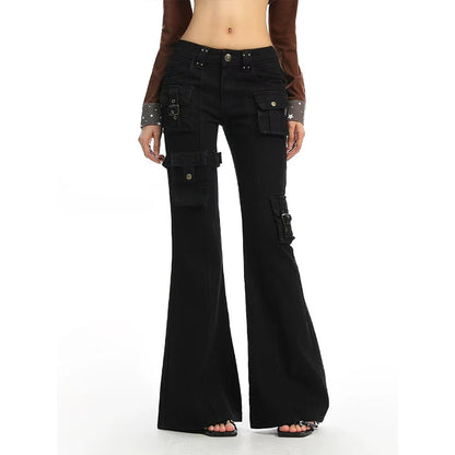 American Sle Spicy Girl Micro Flared Workwear Jeans Women Design Casual Versatile Slimming Floor-Length Pants INS