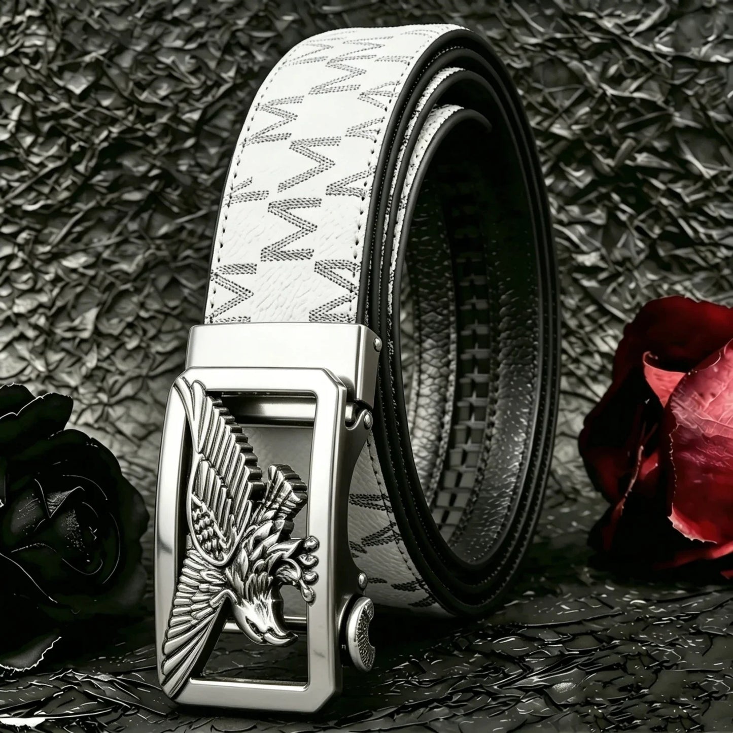POYYAS Stylish Metal Buckle Men Belt for Women Printed Letter Animal Alloy Buckle - Fashion Daily Decoration Jeans Belt - Fashion Letter M Pattern Design Perfect Accessory for Business and Casual Belt