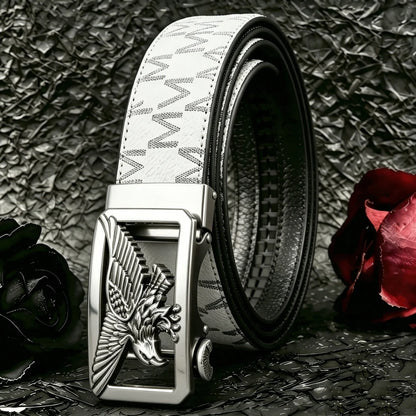 POYYAS Stylish Metal Buckle Men Belt for Women Printed Letter Animal Alloy Buckle - Fashion Daily Decoration Jeans Belt - Fashion Letter M Pattern Design Perfect Accessory for Business and Casual Belt