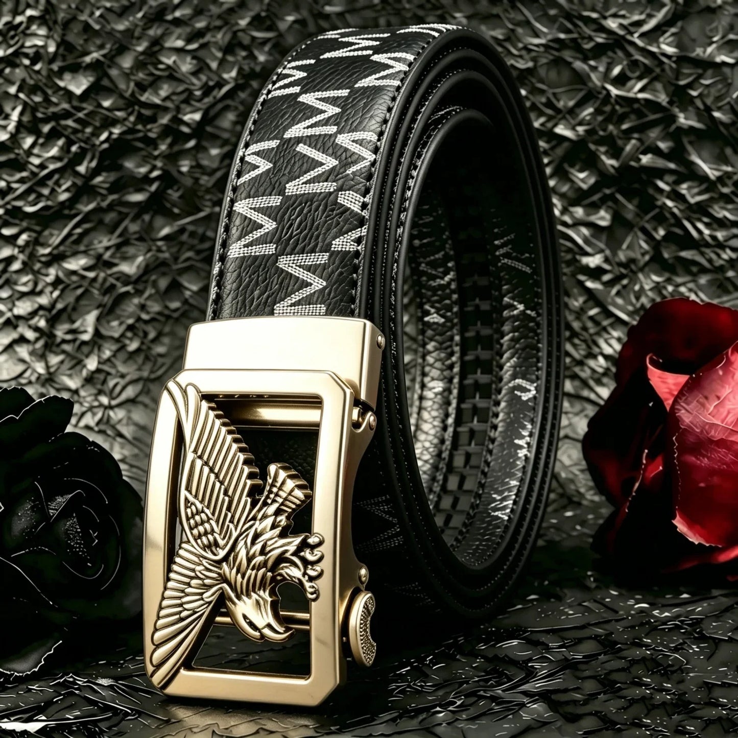 POYYAS Stylish Metal Buckle Men Belt for Women Printed Letter Animal Alloy Buckle - Fashion Daily Decoration Jeans Belt - Fashion Letter M Pattern Design Perfect Accessory for Business and Casual Belt