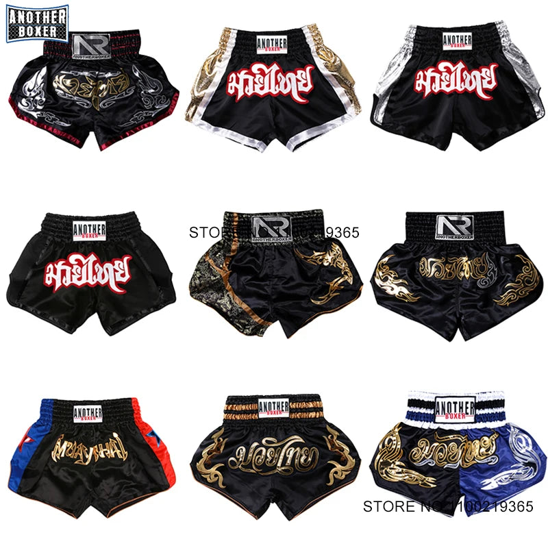 Muay Thai Fight Kickboxing Shorts Fitness Men Women Kids Boxing Shorts Embroidery Thailand Gym Training Black MMA Jujitsu Pants
