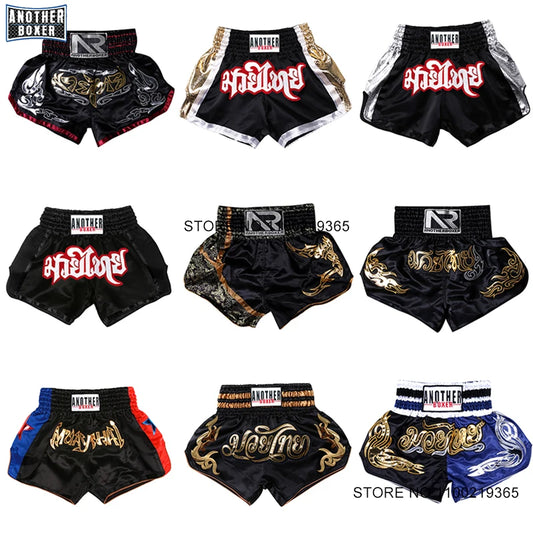 Muay Thai Fight Kickboxing Shorts Fitness Men Women Kids Boxing Shorts Embroidery Thailand Gym Training Black MMA Jujitsu Pants