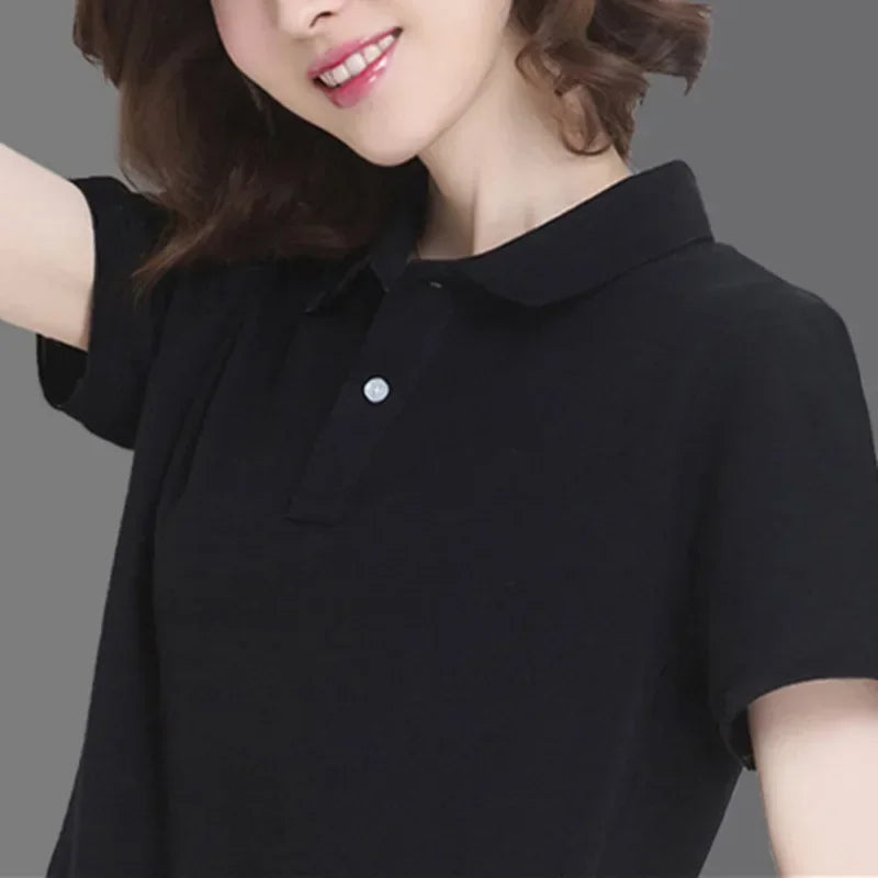 Summer solid color college style sports polo shirt new female student class uniform shirt collar short sleeved T-shirt