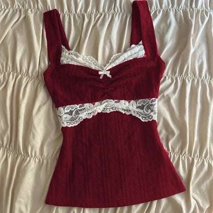 00s Retro Y2k Cottage Crop Top Coquette Clothes 90s Vintage Cutest Lace Trim Camis Women Aesthetic Grunge Slim Fit Milkmaid Vest