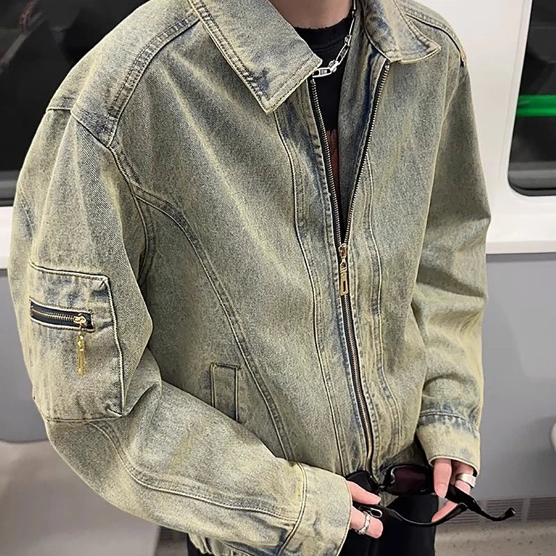 Men's Jeans Jacket Autumn Vintage Washed Casual Denim Jackets Versatile Fashion Korea Style Trendy High Street Outerwear Coat