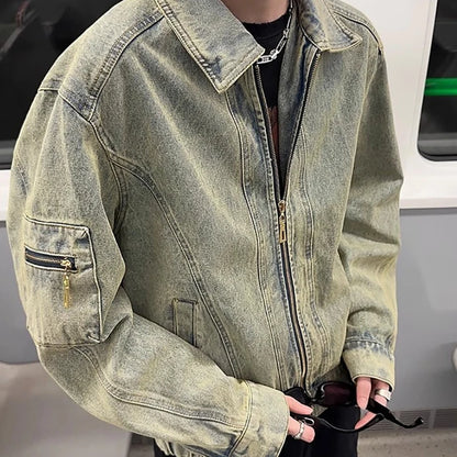 Men's Jeans Jacket Autumn Vintage Washed Casual Denim Jackets Versatile Fashion Korea Style Trendy High Street Outerwear Coat