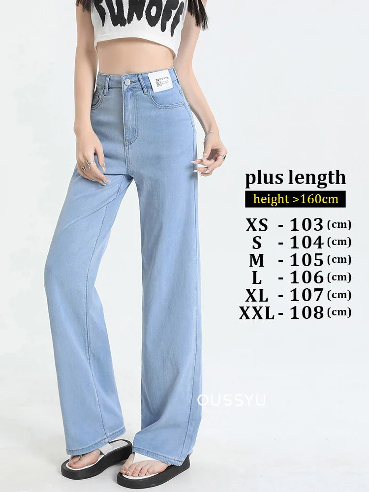 New Summer Soft Lyocell Jeans Women Blue Khaki White High Waist Straight Thin Wide Leg Denim Pants Y2k Loose Female Clothing 2XL