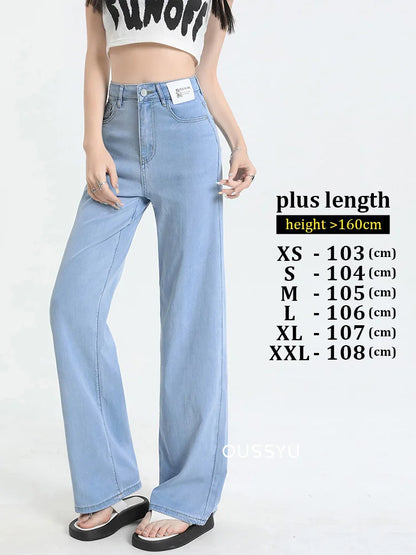 New Summer Soft Lyocell Jeans Women Blue Khaki White High Waist Straight Thin Wide Leg Denim Pants Y2k Loose Female Clothing 2XL