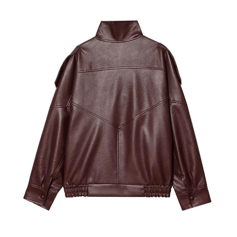 MUJER Faux Leather Jackets for Women Oversize Women's Bomber Jacket Fashion Winter Womens Coats Outerwears Demi-season Jackets