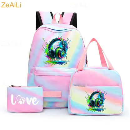 3pcs White Puppy Maltese Dog Colorful Backpack with Lunch Bag for Women Student Teenagers Rucksack Casual School Bags Sets