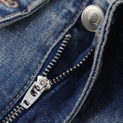 Casual Women Long Jeans Summer Female Chic Ripped Holes Denim Fashion Mid Waist Flanging Button Streetwear Pants Trousers