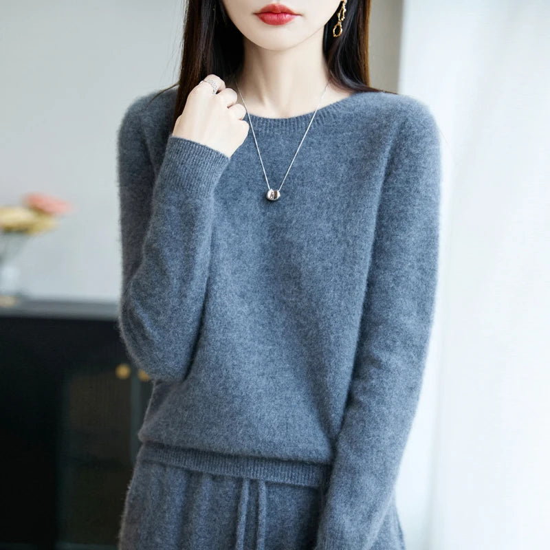 Women 100% Merino Wool Sweater New Fashion O-Neck Pullover Tops Basic Jumper Autumn Winter Woman Cashmere Sweater Knitted Blouse