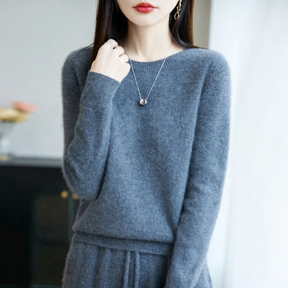 Women 100% Merino Wool Sweater New Fashion O-Neck Pullover Tops Basic Jumper Autumn Winter Woman Cashmere Sweater Knitted Blouse