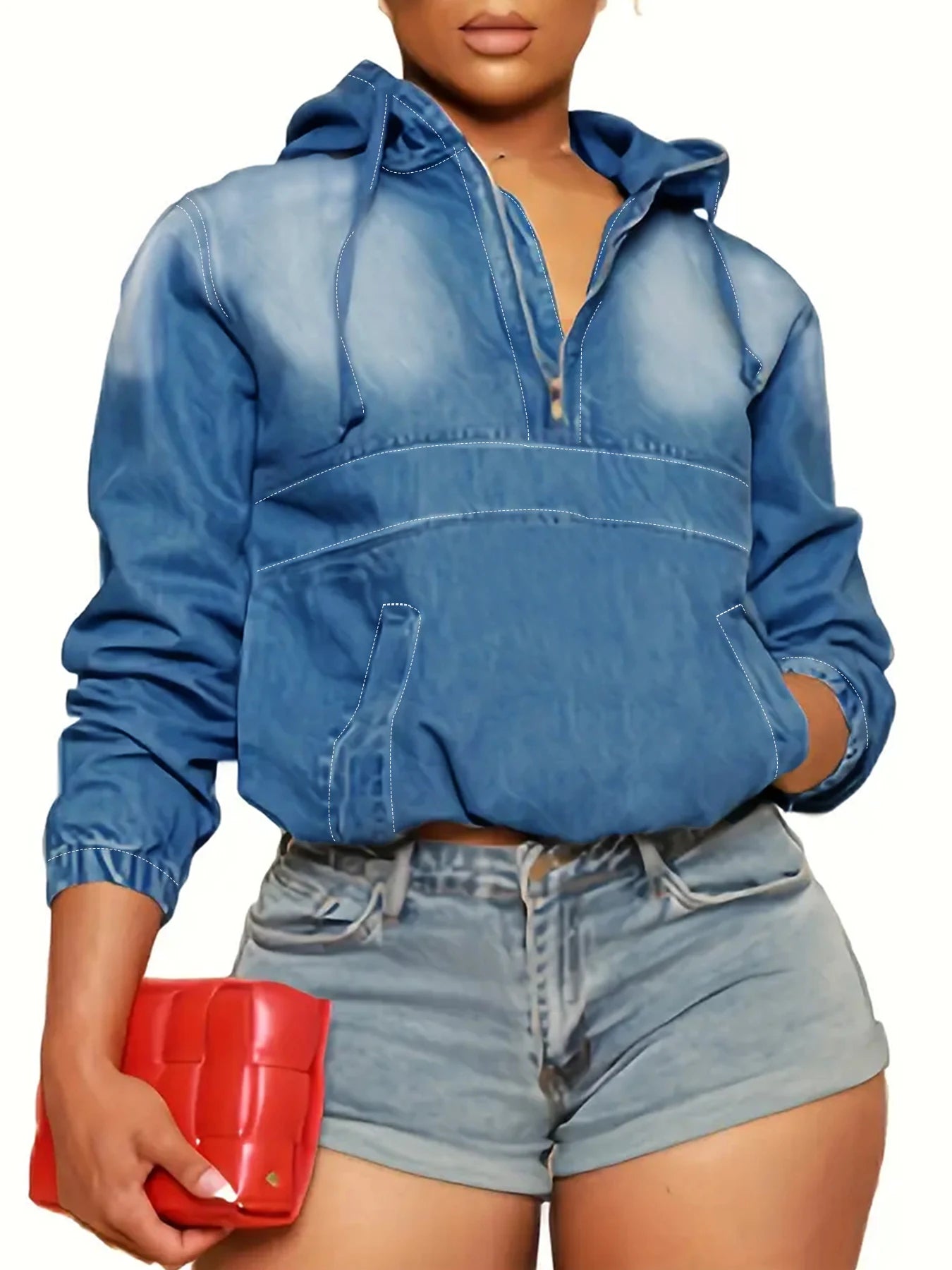 plus Size Women's Casual Hooded Denim Jacket Washed Comfortable Loose Fit Denim Coat for Women