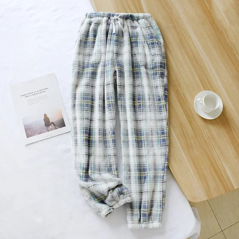 Pajama Pants Women's Autumn and Winter Trousers Couple Warm Pants Thickened Loose Warm Beam Feet Flannel Men's Home Pants