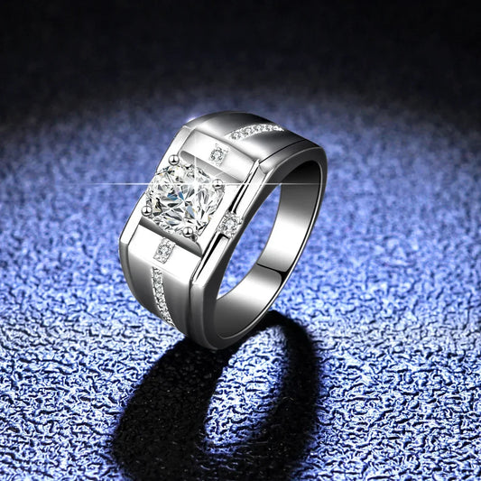 Solid 18K White Gold Ring 1CT Moissanite Male's Wedding Ring Stone Certified Natural Diamond Rings For Man D Color VVS1 Jewelry