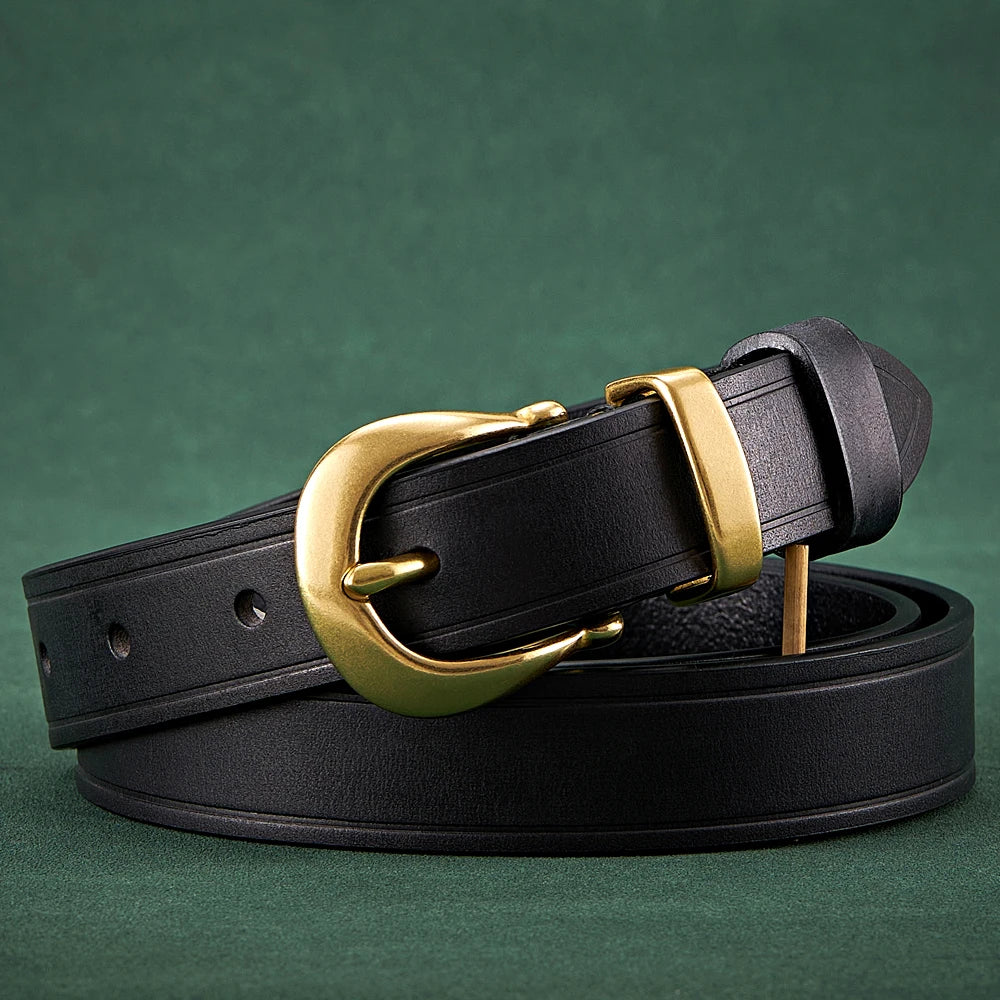 2.4cm Copper Buckle High Quality Cowskin Genuine Leather Belts for Women Luxury Female Belt For Jeans Simple Strap Waist Belt
