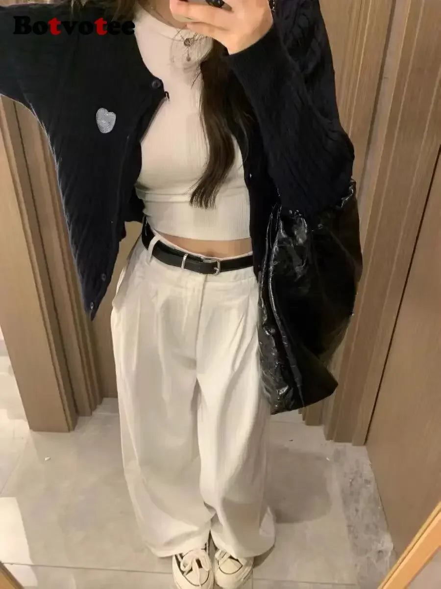 Botvotee Summer White Jeans for Women Wide Leg High Waisted Straight Denim Pants Elegant Casual Female Jeans