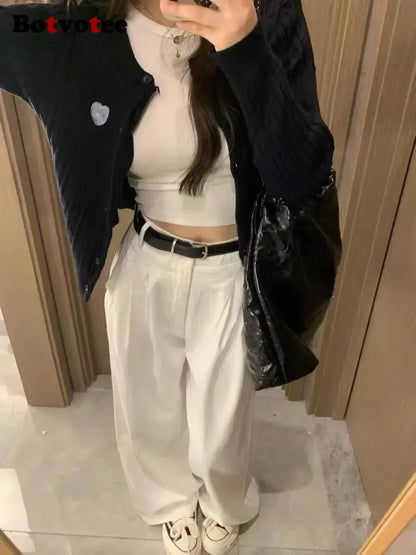 Botvotee Summer White Jeans for Women Wide Leg High Waisted Straight Denim Pants Elegant Casual Female Jeans