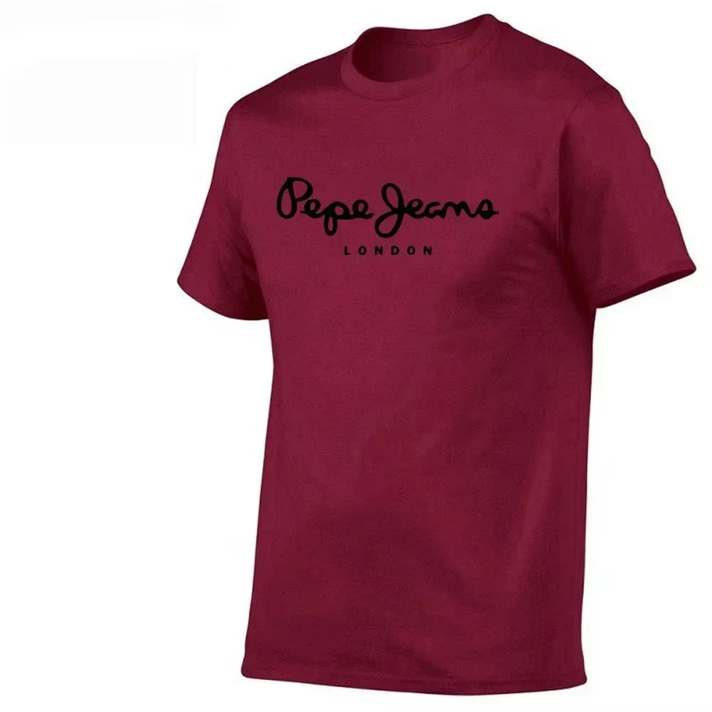 2026 New Pepe Jeans London Logo T-Shirt, Summer Men's Short-Sleeve Trendy Fashionable Pure Cotton Top, Street Style T-Shirt Clot